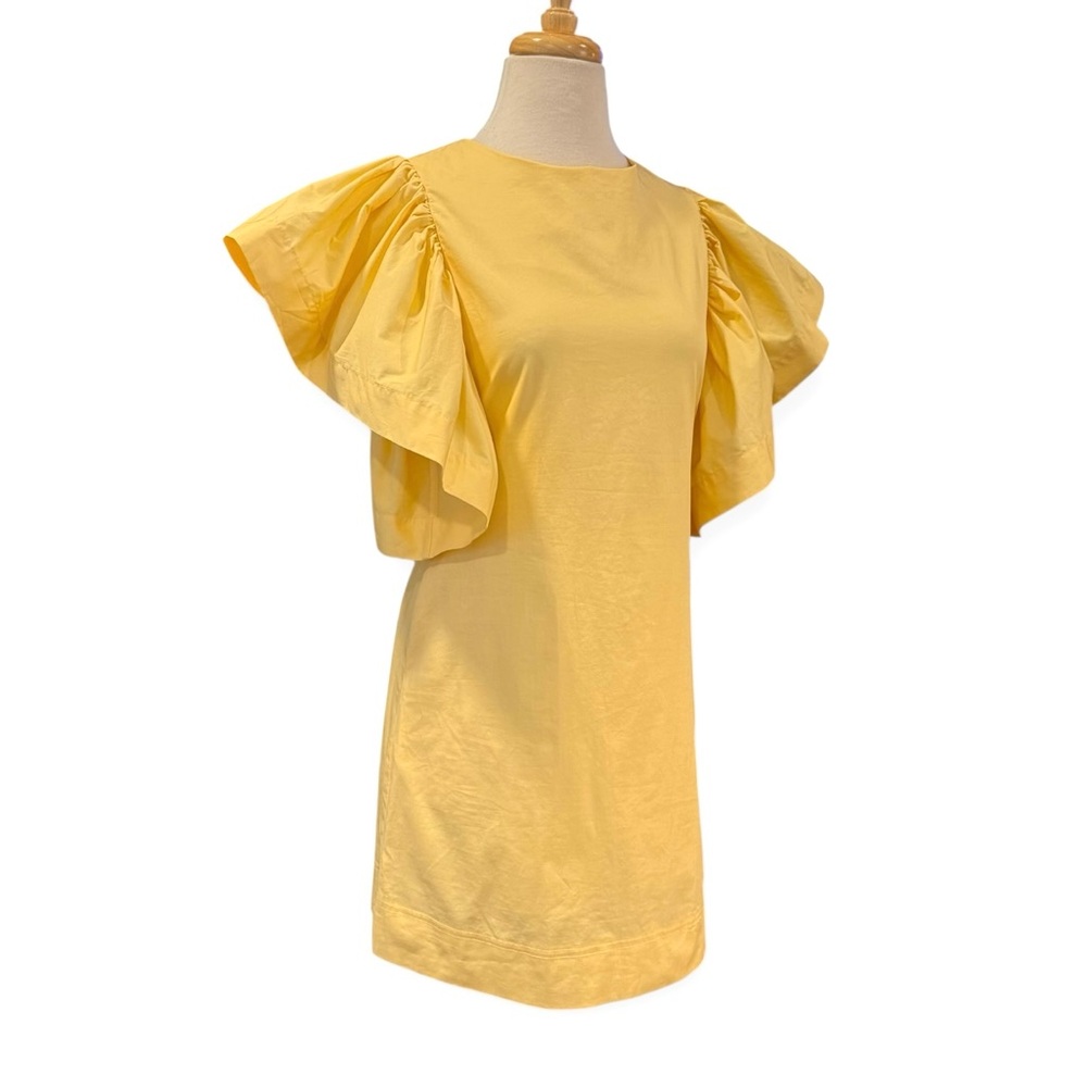 Mable Yellow Butterfly Flutter Sleeves Sheath Cotton Mini Dress Size Small - Picture 2 of 9